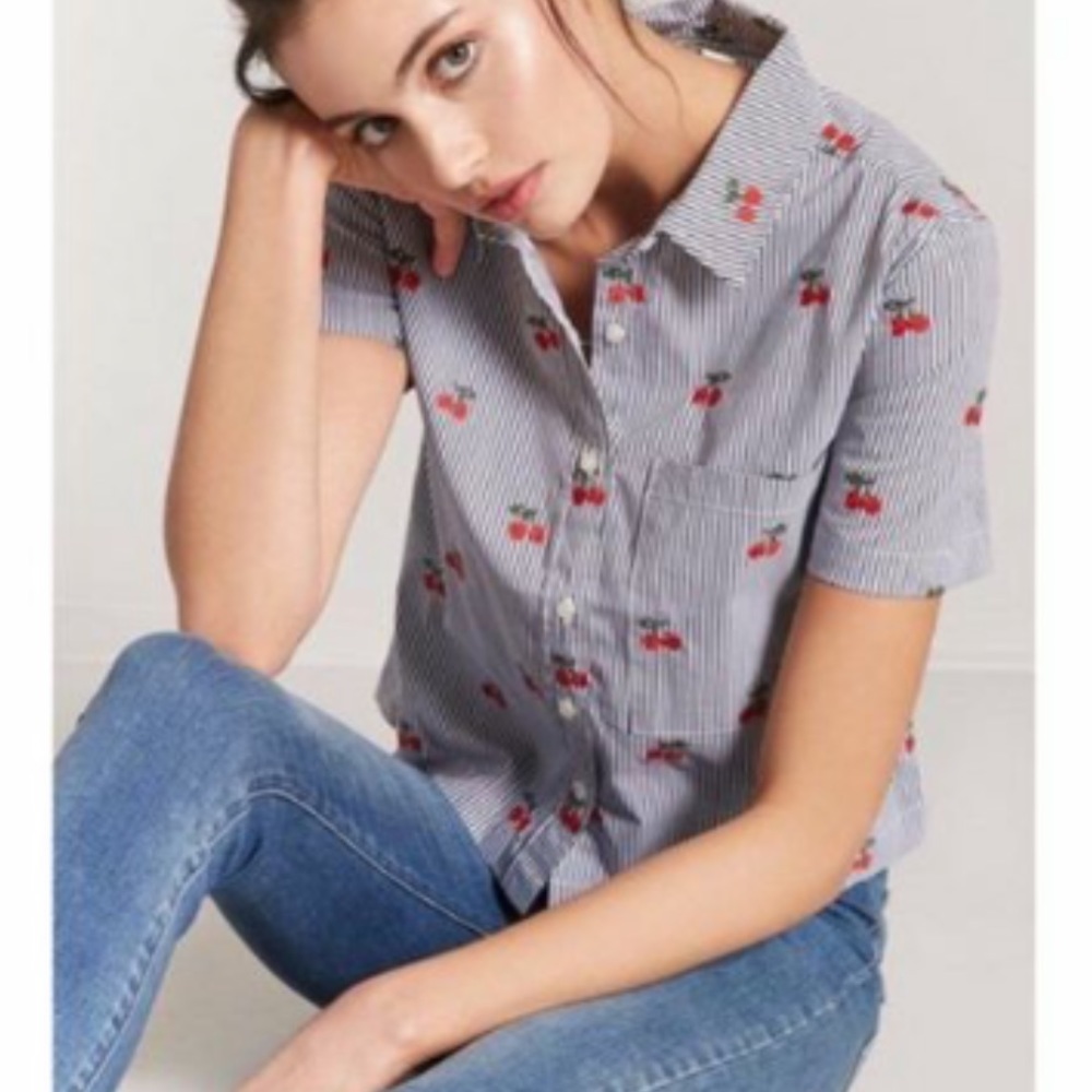 Forever 21 Striped Cherry Button Down